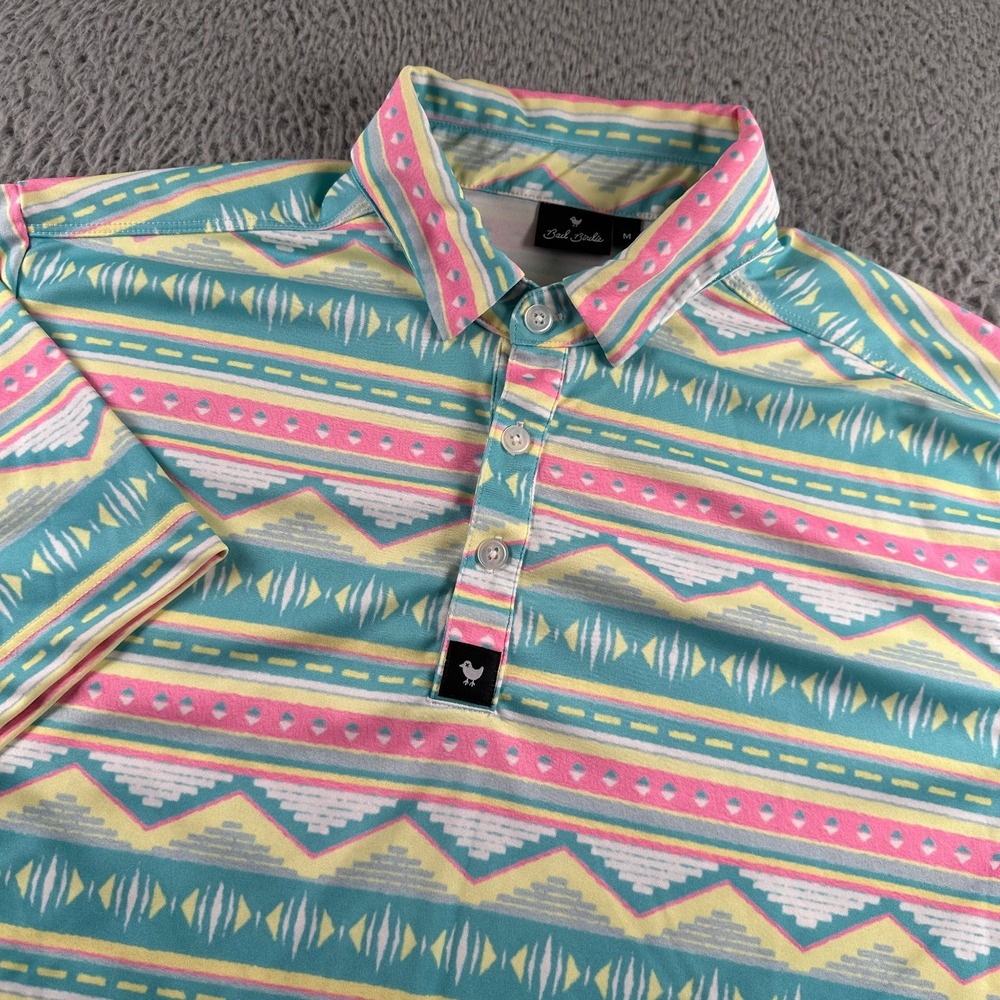 Bad Birdie Men's Polo Shirt Medium Pastel Aztec Performance Golf Casual